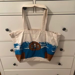 Tory Burch Canvas, Brown, & Blue Tory Burch Logo Bag / Purse